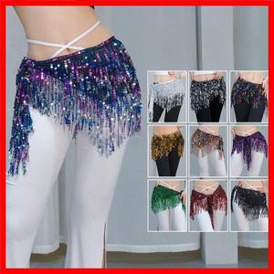 저렴한 밸리 댄스 벨트 Shimmy Tassel Hip Wraps Jazziness 댄스 힙 스카프 스팽글 프린지 벨트 Sparkly