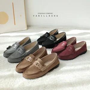 [빅사이즈] 로먼드 스웨이드 소가죽 콤비 탄력창 로퍼슈즈(4cm)