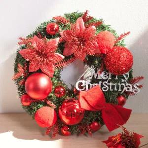 아트박스/플라워트리 크리스마스 리스 벽장식 레드 스티치 포인 35cm 소품