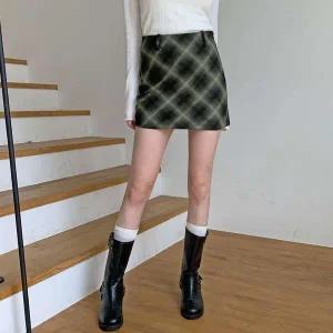 [하프클럽/]여자 레이온 스판 격자체크 H라인 미니 스커트