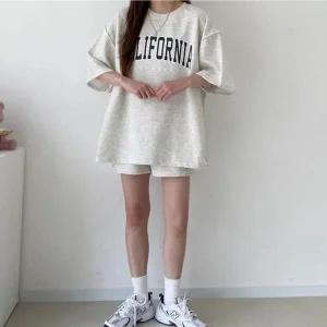 [콩심팥심]일상 편한 캐주얼 프린팅 반팔 트레이닝 맨투맨셋트 여성편한셋트