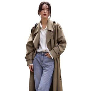 CsunYuk 클래식 롱 더블 브레스트 여성 트렌치코트와 벨트 스프링 가을 아우터 바람막이 더스터 코트 여성용
