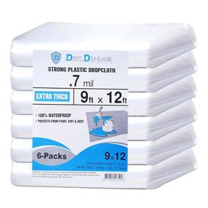 페인트, 방수 및 방진용 9x12피트 플라스틱 시트, 바닥, 가구 커버 두께 내구성을 위한 찢어짐 방지 방수포(6개 PCS)