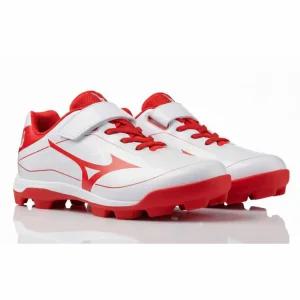 (190-240mm) 미즈노 유소년 아동용 포인트 인조잔디화 야구화 3E발볼(편안한핏) 화이트 레드