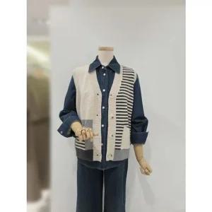 [갤러리아] [SOUP]브이넥 스트라이프 배색 니트 조끼 SBAVKC1