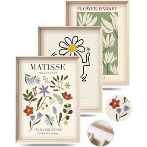 헤센닷은 침실용 마티스 캔버스 벽 아트 액자, 추상 장식, 미니멀리즘 클래식 장식 미학, 거실용 12x16인치 우드 하이 액자 디자인 포스터, 욕실 세트 3개를 액자에 넣었습니다