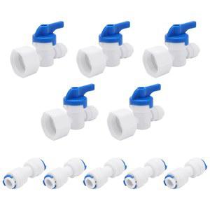 Pxyleec 5팩 퀵 커넥트 밸브 19mm ~ 6.5mm 스위칭 볼 + 1/4인치 직선 커넥터 PE 파이프용 탭 방수 유압, 공압 배관 리케이션