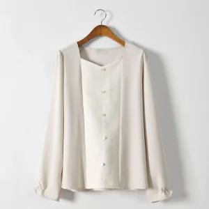 부클 배색 밴딩소매 스퀘어넥 블라우스