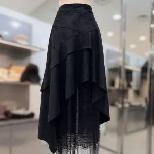 [에고이스트]레이스 배색 인조 스웨이드 스커트 ER4BX015_DG