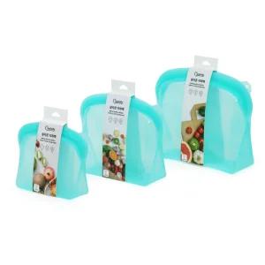 쿠치니티 플래티넘 실리콘 지퍼백 푸드백 3중밀폐용기 민트 3종 세트 (600ml+1200ml+2000ml)