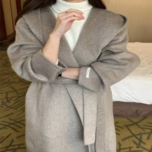 [헤레이스](울100)후디 롱 핸드메이드 코트_YMSH25FW256