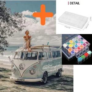 [콩심팥심]30x40cm 해변 앞 캠핑카 보석 십자수 비즈상자 세트