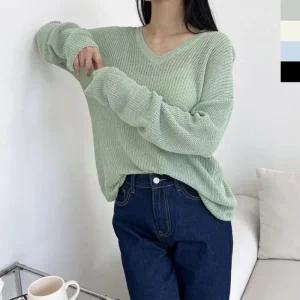 [아우트]긴팔 여름니트 브이 여리핏 2L 1017