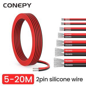 CONEPY 2Pin 레드 블랙 실리콘 주석 도금 구리 전기 와이어 케이블 16 18 20 22 24 26 28 AWG DIY LED 램프