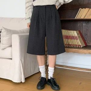 여성 뒷밴딩 모직 5부 반바지 핀턱 버뮤다 팬츠 -WPN0497- 겨울