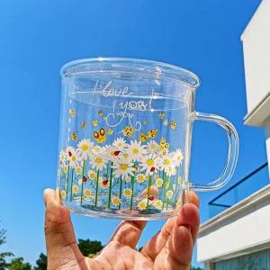 데이지꽃무늬 내열유리컵 머그컵 내열 물잔 찻잔 커피