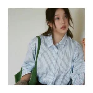 빈폴 BEANPOLE LADIES B. my 마치 스트라이프 오버핏 셔츠 스카이 블루 BF5864N08Q 380719