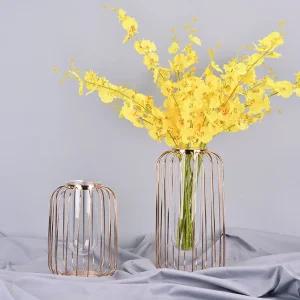 골드 로즈 와이어 원형 화병꽃병 유리 인테리어소품 메탈