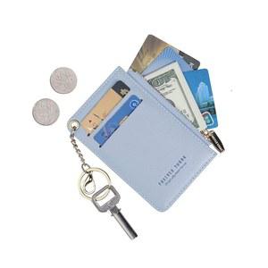 여성용 스몰 지갑 슬림 가죽 카드 케이스 홀더 열쇠고리가 있는 동전 교환