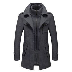 인바치 남성 울 블렌드 코트 따뜻한 겨울 트렌치코트와 탈부착 가능한 부드러운 스카프 싱글 가슴 완두콩 코트