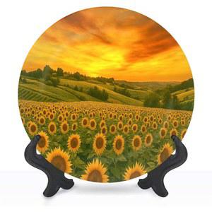 전시용 8인치 해바라기 장식 접시 이탈리아 힐 선셋 세라믹 장식품 전시 스탠드와 벽 장식용 걸이 축제 결혼 선물용 후크업