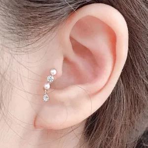 (낱개판매) 큐빅콩콩 라떼 진주 드롭 귓바퀴 피어싱 (WF68323)