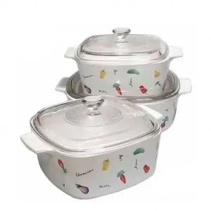 [골드스마일]코닝 도자기 냄비 가정 찌개 직화 양수 사각세트 가벼운후라이팬