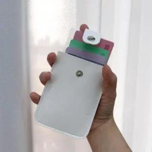 화이트 똑딱이 인조가죽 휴대용 미니 카드지갑 케이스