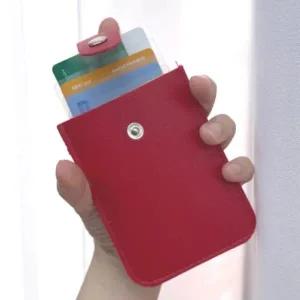 레드 똑딱이 인조가죽 휴대용 미니 카드지갑 케이스