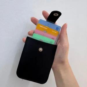 블랙 똑딱이 인조가죽 휴대용 미니 카드지갑 케이스