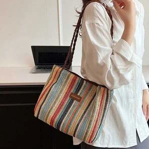멀티 스트라이프 라탄 숄더백 비치 토트백 여름 가방 리조트룩