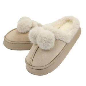 여성 겨울 털 슬리퍼(베이지) 푹신한 룸슈즈 방한털신 실내화 귀여운 투방울