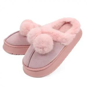 여성 겨울 털 슬리퍼(핑크) 푹신한 룸슈즈 방한털신 실내화 귀여운 투방울