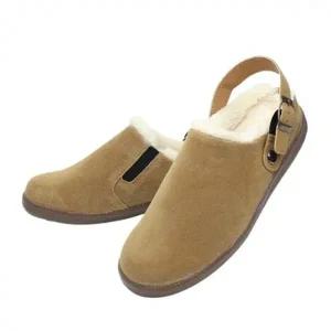 샌들겸용 스트랩 슬링백 블로퍼-탄색 키높이 3cm굽 쿠션퍼인솔 보온 겨울 실내외 방한용