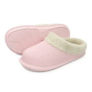 따뜻한 털 안감 겨울 슬리퍼-핑크 털신 푹신한 편안한 방한용 사무실 학교 실내화