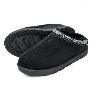 전체 털 안감 스웨이드 뮬 블로퍼-블랙 따뜻한 겨울 방한 털 로퍼 남녀공용