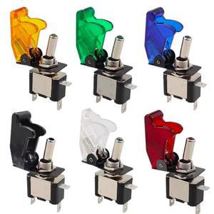 플립 커버 가드 12V20A SPST 토글 스위치 - 자동 트럭 해양 보트용 투명 레드/블루/그린 LED 로커