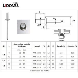 30/50개 밀폐형 리벳 알루미늄 엔드 블라인드 방수 3.24.8mm