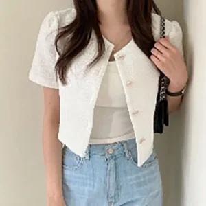 여성 크롭 캐주얼 반팔 아우터 트위드 TDN0002 흐 숏 남자 미니 단체주문전문 볼레로 미노갤러리 코트 재킷
