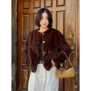 올리비아로렌 기은세 에코퍼 라운드넥 자켓 VOBJF5WA111 90