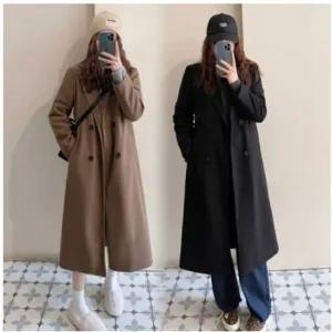 더블 모직 브라운 롱코트 블랙