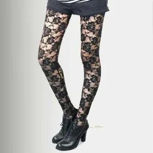 여자 파티 룩 코디 장미 무늬  레이스 레깅스 9부