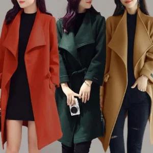 CESS 1305 허리스트링 모직 코트 3 울코트 롱자켓 흐집업 코트 벨티드 여성 봄