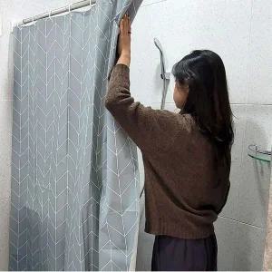 [골드스마일]헤링본 패턴 방수 샤워커튼 그레이 180x180 욕실 커튼 비닐 샤워