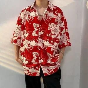 남성 5컬러 여름 하와이안셔츠 꽃무늬 패턴 반팔 남방