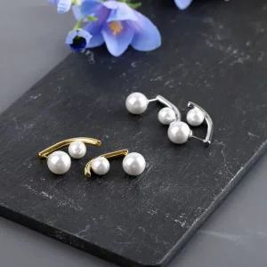 [골드스마일]시후주얼리 더블 진주 10mm 8mm 유니크 써지컬스틸 귀걸이 TN050E