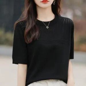 여성 펀칭 니트 아이스 반팔티