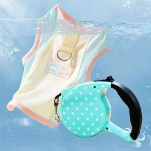 반려견 힐링산책 강아지 쿨링티셔츠 자동리드줄 세트