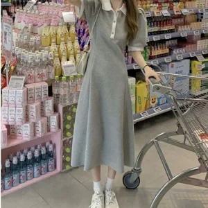 [하프클럽/]리스트원피스 빅카라원피스 청순 청청셋업 시밀러룩 반팔롱원