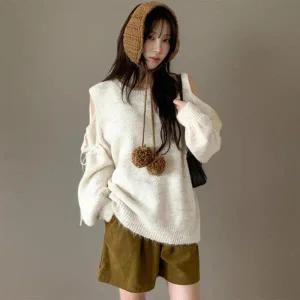 /신상오픈런 여성용 사랑스러운 짜임 뜨개 귀마개 방울 워머